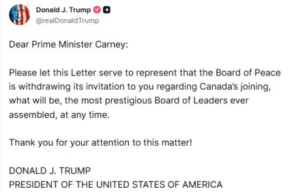 Trump, Kanada Başbakanı Carney’e yaptığı Gazze Barış Kurulu’na katılım davetini geri çekti