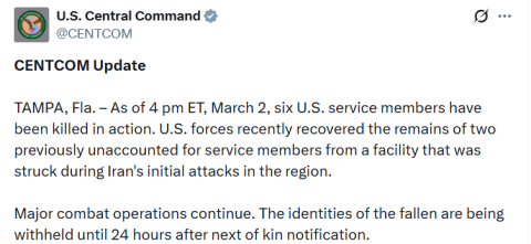 İran saldırılarında ölen ABD askerlerinin sayısı 6’ya yükseldi