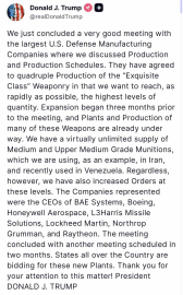 Trump, silah şirketlerinin yöneticileri ile bir araya geldi