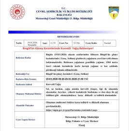 Meteorolojiden  Bingöl için kuvvetli yağış uyarısı