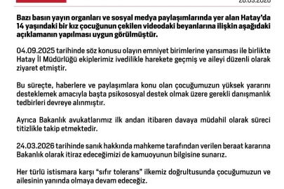 14 yaşındaki kız çocuğunun taciz iddialarına verilen beraat kararına Bakanlık itiraz edecek
