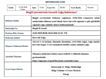 Bingöl için kuvvetli yağış uyarısı