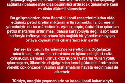 MHP’li Özdemir: "Gabar’dan çıkarılan petrolün arttırılması ve sabit nakil hatlarıyla rafineye taşınması için sağlıklı bir yönetim anlayışını ortaya koymak milli çıkarlarımız için şarttır"
