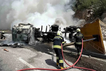 Kaza yapan tır yandı
