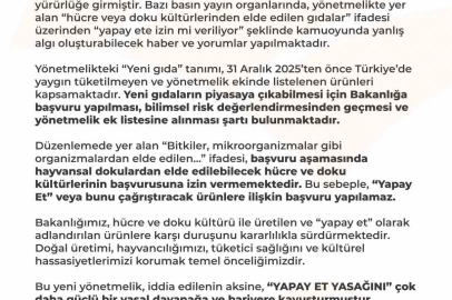 Tarım ve Orman Bakanlığı: "Türkiye sınırları içinde yapay et üretimi ve tüketimi söz konusu değildir"
