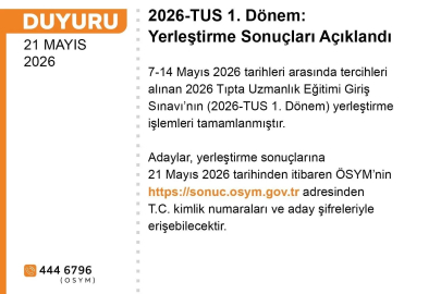 2026-TUS 1. Dönem yerleştirme sonuçları açıklandı
