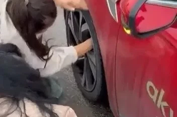 Yola atlayan kedi aracın tekerine sığındı, kurtarma anı kamerada
